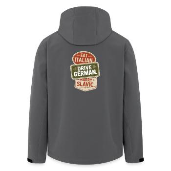 Mange un conduit italien, épouse un Slave Balkan, une voiture - Veste softshell homme en polyester recyclé Stanley/Stella - noir - Dos - AI Model Male 185 light (185cm)