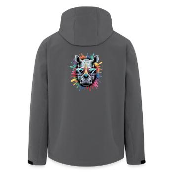 Buntes Nashorn Rhino Wasserfarben Spritzer - Recycelte Männer Softshell-Jacke von Stanley/Stella - Schwarz - Hinten - AI Model Male 185 light (185cm)