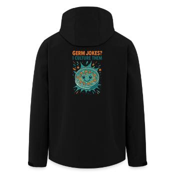 Cultivating germ jokes | Microbiology Humor - Men’s Recycled Softshell Jacket by Stanley/Stella - black - Back - AI Model Male 185 light (185cm)