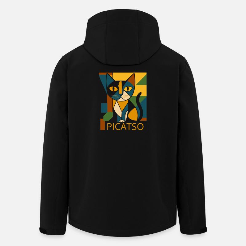 Picatso Geometric Cubist Style Cat - Men’s Recycled Softshell Jacket by Stanley/Stella - black