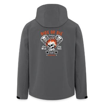 Motorcycle Skull and Piston Crossbones for Biker - Men’s Recycled Softshell Jacket by Stanley/Stella - anthracite - Back - AI Model Male 185 light (185cm)