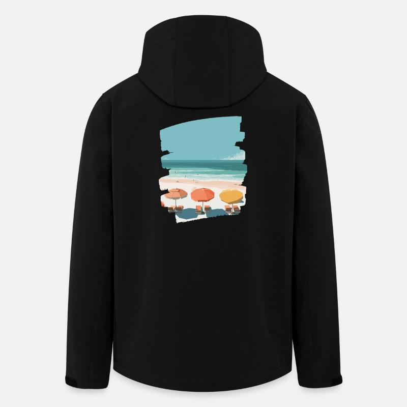 Plage colorée avec parasols - Veste softshell homme en polyester recyclé Stanley/Stella - noir