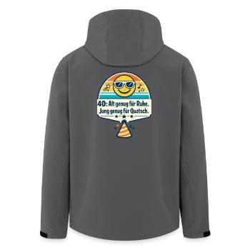 40: Alt genug für Ruhe, Jung genug für Quatsch - Recycelte Männer Softshell-Jacke von Stanley/Stella - Schwarz - Hinten - AI Model Male 185 light (185cm)