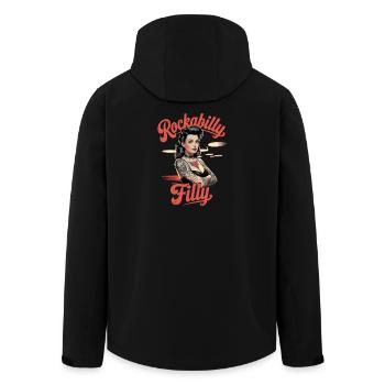 Rockabilly Filly Tattoo Retro Pin-Up - Men’s Recycled Softshell Jacket by Stanley/Stella - black - Back - AI Model Male 185 light (185cm)