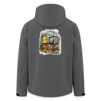 CONTAINED BUT FREE – Moderne Shipping Container Art - Recycelte Männer Softshell-Jacke von Stanley/Stella - Anthrazit - Hinten - AI Model Male 185 light (185cm)