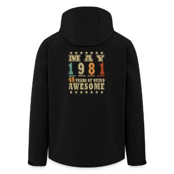 Mai 1981: 45 Jahre Awesome - Recycelte Männer Softshell-Jacke von Stanley/Stella - Schwarz - Hinten - AI Model Male 185 light (185cm)