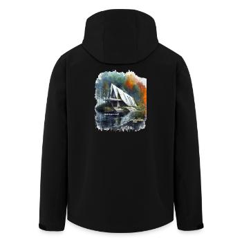 VERLASSENER LUXUS – Moderne A-Frame-Ruinen-Skizze - Recycelte Männer Softshell-Jacke von Stanley/Stella - Schwarz - Hinten - AI Model Male 185 light (185cm)