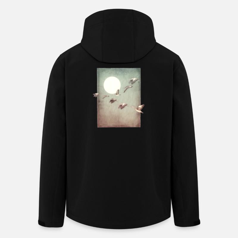 Wildgänse im Flug - handgeschnitzte Druckvorlage - Recycelte Männer Softshell-Jacke von Stanley/Stella - Schwarz
