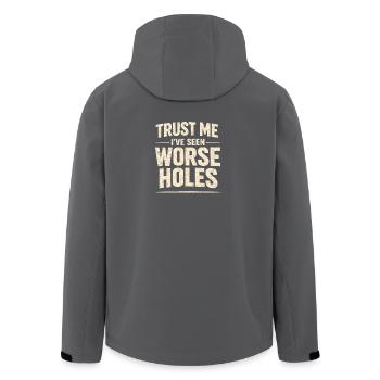 Pires trous vus | Humour hygiénique - Veste softshell homme en polyester recyclé Stanley/Stella - charbon - Dos - AI Model Male 185 light (185cm)