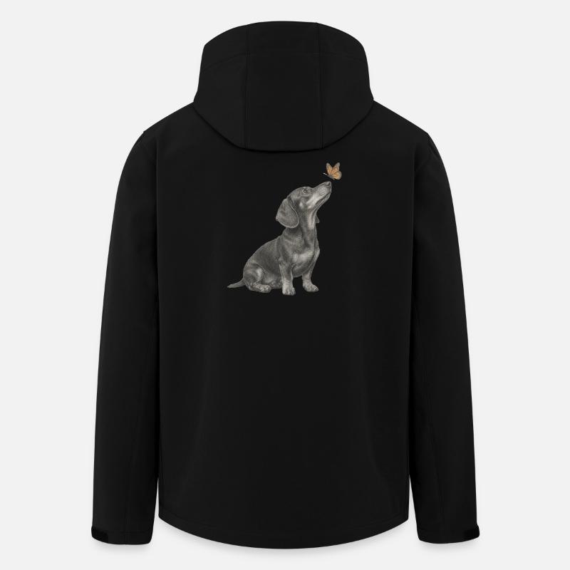 Illustration de teckel avec chien papillon - Veste softshell homme en polyester recyclé Stanley/Stella - noir
