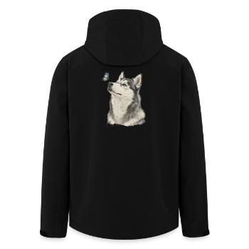 Siberian Husky mit Schmetterling Design Tierfreund - Recycelte Männer Softshell-Jacke von Stanley/Stella - Schwarz - Hinten - AI Model Male 185 light (185cm)