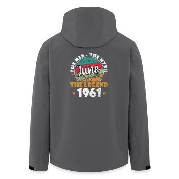 Légende de juin 1961 Insigne rétro - Veste softshell homme en polyester recyclé Stanley/Stella - charbon - Dos - AI Model Male 185 light (185cm)
