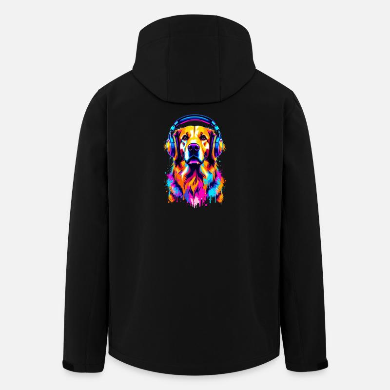 Golden Retriever mit Kopfhörer - Recycelte Männer Softshell-Jacke von Stanley/Stella - Schwarz