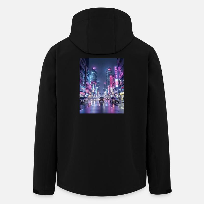 Neon Rain Cityscape - Men’s Recycled Softshell Jacket by Stanley/Stella - black