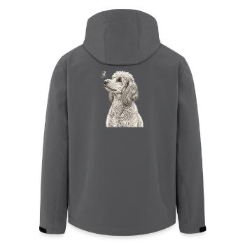 Banksy Style Poodle Dogs Butterfly Vintage - Men’s Recycled Softshell Jacket by Stanley/Stella - anthracite - Back - AI Model Male 185 light (185cm)