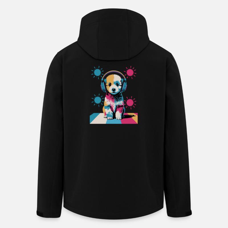 Pudel Welpe mit Kopfhörer - Recycelte Männer Softshell-Jacke von Stanley/Stella - Schwarz