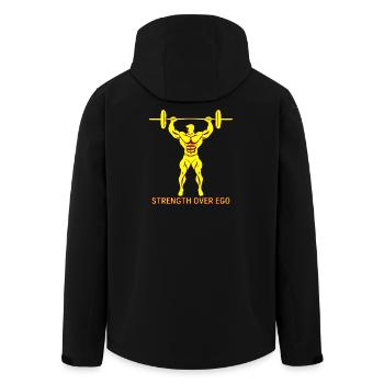 Strength Over Ego - Bodybuilding and Powerlifting - Men’s Recycled Softshell Jacket by Stanley/Stella - black - Back - AI Model Male 185 light (185cm)