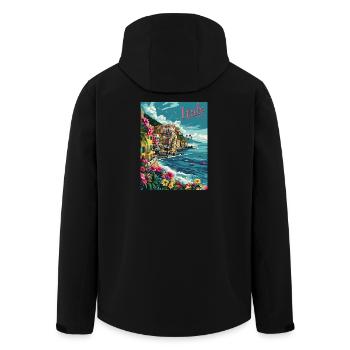  Italienische Küstenlandschaft – Farbenfrohe - Recycelte Männer Softshell-Jacke von Stanley/Stella - Schwarz - Hinten - AI Model Male 185 light (185cm)
