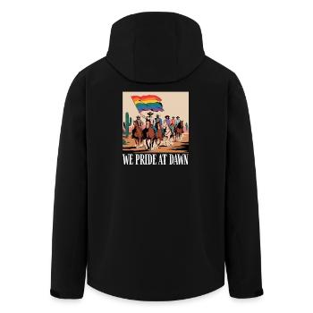 Pride at Dawn: Western Flag Ride - Men’s Recycled Softshell Jacket by Stanley/Stella - black - Back - AI Model Male 185 light (185cm)
