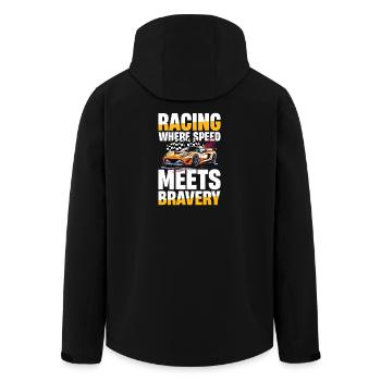 Racing Wo Geschwindigkeit Auf Mut Trifft - Recycelte Männer Softshell-Jacke von Stanley/Stella - Schwarz - Hinten - AI Model Male 185 light (185cm)
