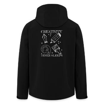 Funny Art Painter Creativity Never Sleeps Drawing - Men’s Recycled Softshell Jacket by Stanley/Stella - black - Back - AI Model Male 185 light (185cm)