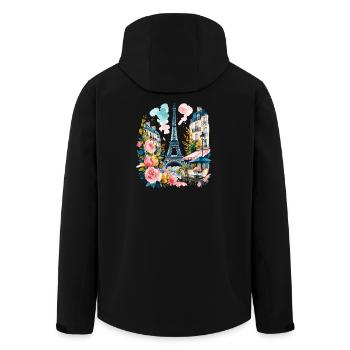 Tour Eiffel Paris Aquarelle florale vintage - Veste softshell homme en polyester recyclé Stanley/Stella - noir - Dos - AI Model Male 185 light (185cm)