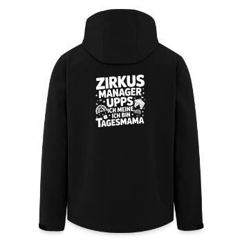 Kinderbetreuung Zirkus Manager Tagesmutter - Recycelte Männer Softshell-Jacke von Stanley/Stella - Schwarz - Hinten - AI Model Male 185 light (185cm)