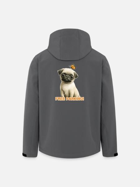Funny Pug Free Parking - Men’s Recycled Softshell Jacket by Stanley/Stella - black