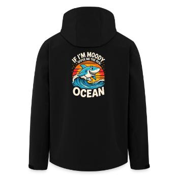 IF IM MOODY GIVVE ME THE OCEAN Funny Shark Ocean - Men’s Recycled Softshell Jacket by Stanley/Stella - black - Back - AI Model Male 185 light (185cm)