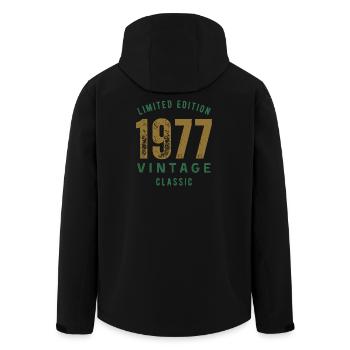 Limited Edition 1977 Vintage Classic Birthday Year - Men’s Recycled Softshell Jacket by Stanley/Stella - black - Back - AI Model Male 185 light (185cm)