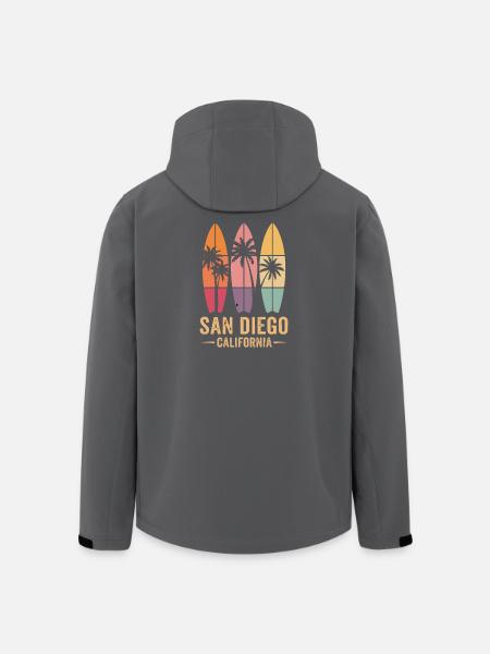 Surfer Palm Trees Retro San Diego - Men’s Recycled Softshell Jacket by Stanley/Stella - black