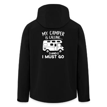 My Camper is calling and I must go funny Camping - Men’s Recycled Softshell Jacket by Stanley/Stella - black - Back - AI Model Male 185 light (185cm)