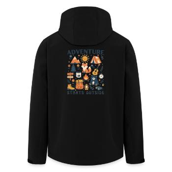Adventure Starts Outside Borderless Camping Hiking - Men’s Recycled Softshell Jacket by Stanley/Stella - black - Back - AI Model Male 185 light (185cm)