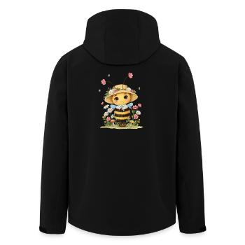 Cute bee with flower hat and garden motif for - Men’s Recycled Softshell Jacket by Stanley/Stella - black - Back - AI Model Male 185 light (185cm)
