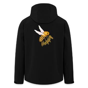 gelber Happy Schriftzug mit handgezeichneter Biene - Recycelte Männer Softshell-Jacke von Stanley/Stella - Schwarz - Hinten - AI Model Male 185 light (185cm)