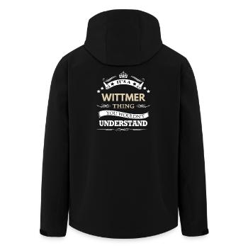 Wittmer: Das ist etwas, das du nicht verstehen würdest. - Recycelte Männer Softshell-Jacke von Stanley/Stella - Schwarz - Hinten - AI Model Male 185 light (185cm)