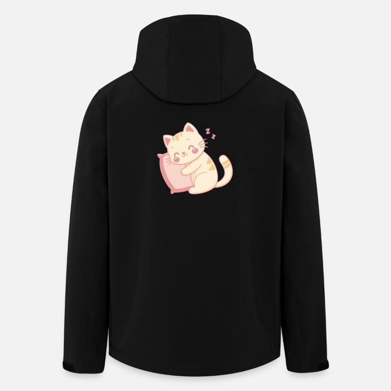 Cuddly Cat Sleeping on Pastel Pillow - Men’s Recycled Softshell Jacket by Stanley/Stella - black