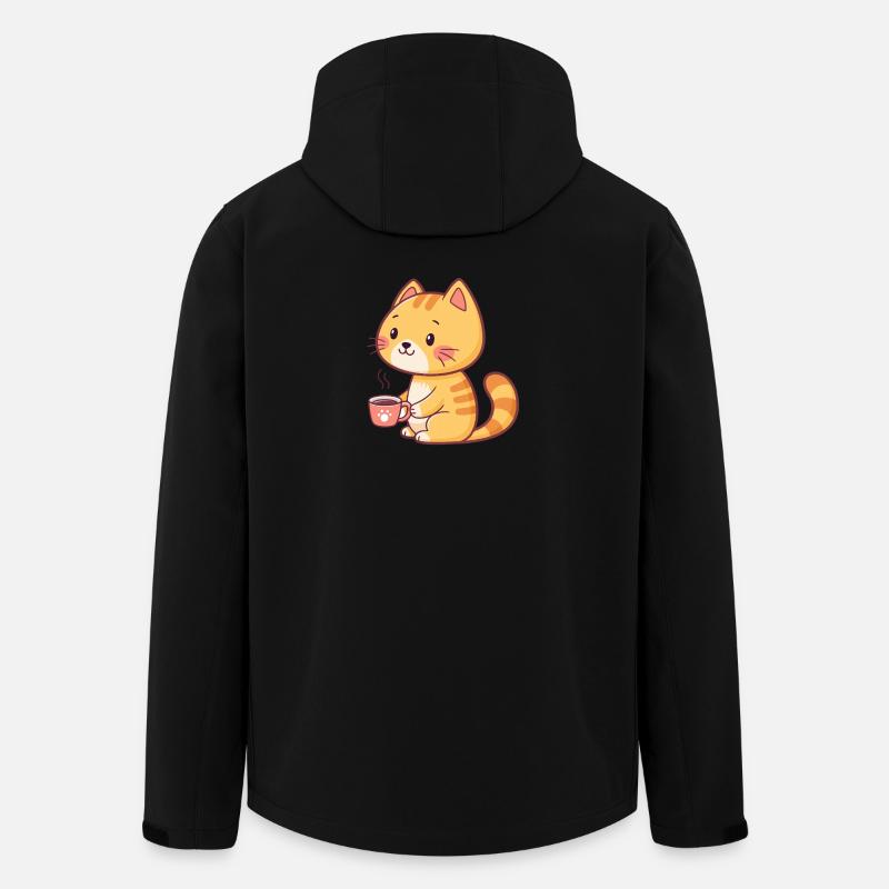 Chat orange café cartoon - Veste softshell homme en polyester recyclé Stanley/Stella - noir