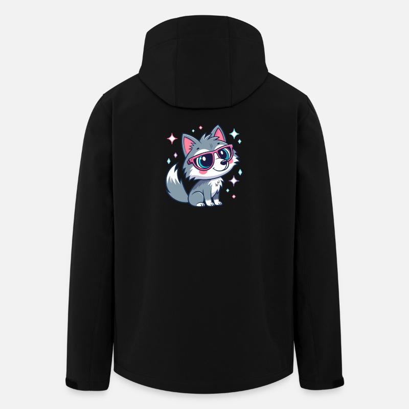 Loup mignon chic aux lunettes roses - Veste softshell homme en polyester recyclé Stanley/Stella - noir