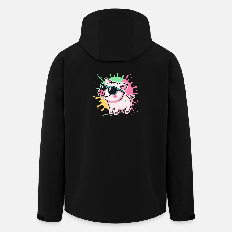 Cochon Chaleureux Solaire à Lunettes - Veste softshell homme en polyester recyclé Stanley/Stella - noir
