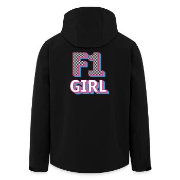 Neon Checkered F1 Girl Logo - Men’s Recycled Softshell Jacket by Stanley/Stella - black - Back - AI Model Male 185 light (185cm)