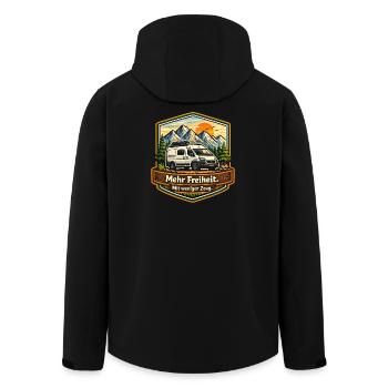 Camping-Mehr Freiheit-mit weniger Zeug-Camper - Recycelte Männer Softshell-Jacke von Stanley/Stella - Schwarz - Hinten - AI Model Male 185 light (185cm)