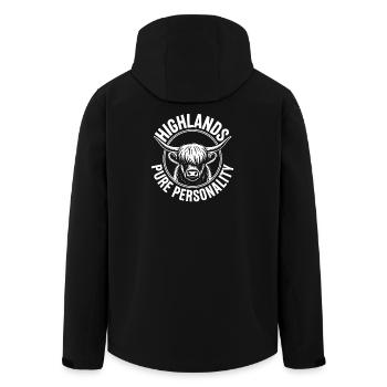 Highland Cow Circle Logo - Men’s Recycled Softshell Jacket by Stanley/Stella - black - Back - AI Model Male 185 light (185cm)