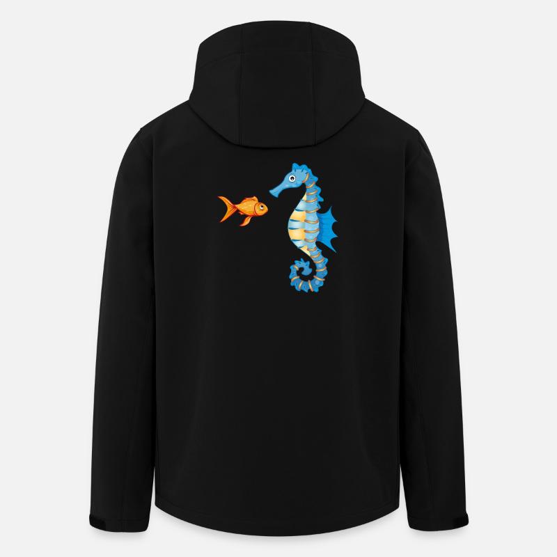 niedlicher Comic Goldfisch und Seepferdchen - Recycelte Männer Softshell-Jacke von Stanley/Stella - Schwarz