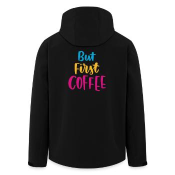 Aber erster Kaffee - Recycelte Männer Softshell-Jacke von Stanley/Stella - Schwarz - Hinten - AI Model Male 185 light (185cm)