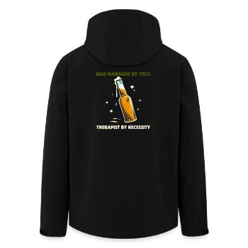 Barmanager mit Titel, Therapeut aus Notwendigkeit - Recycelte Männer Softshell-Jacke von Stanley/Stella - Schwarz - Hinten - AI Model Male 185 light (185cm)