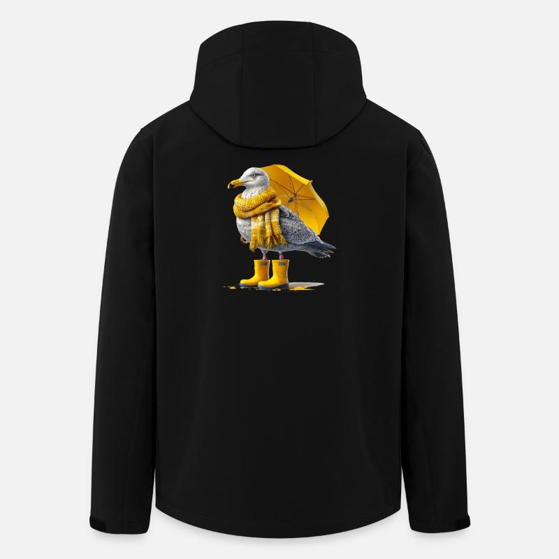 Seagull with yellow umbrella and boots - Men’s Recycled Softshell Jacket by Stanley/Stella - black