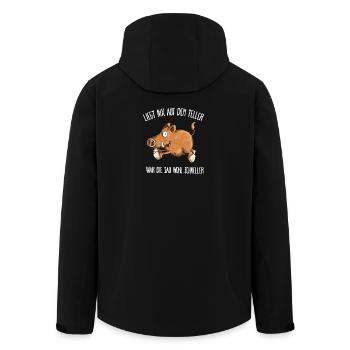 Wildschein Liegt nix auf dem Teller Jagd - Recycelte Männer Softshell-Jacke von Stanley/Stella - Schwarz - Hinten - AI Model Male 185 light (185cm)