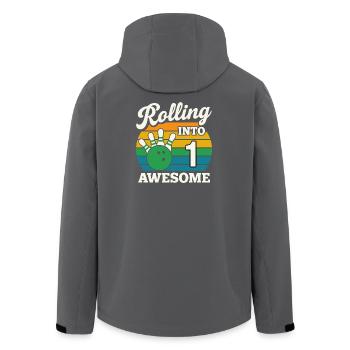 Bowling Into 1st Birthday - Men’s Recycled Softshell Jacket by Stanley/Stella - black - Back - AI Model Male 185 light (185cm)