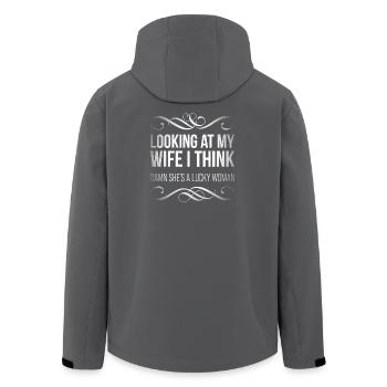 Looking at my wife I think, damn she's a lucky  - Men’s Recycled Softshell Jacket by Stanley/Stella - anthracite - Back - AI Model Male 185 light (185cm)